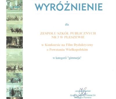 Certyfikaty Trójka ZSP nr 3 Plerszew