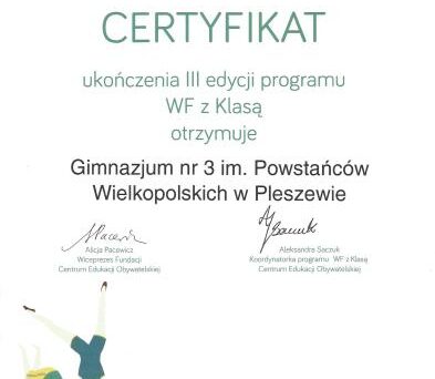Certyfikaty Trójka ZSP nr 3 Plerszew