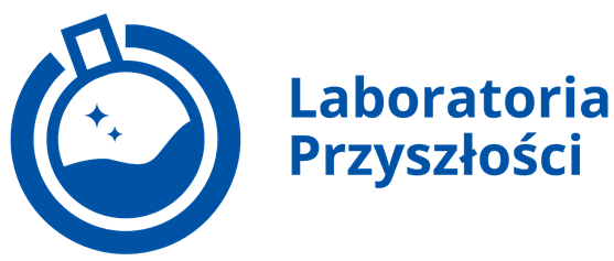 Logotyp: ikona probówki i napis "laboratoria przyszłości"